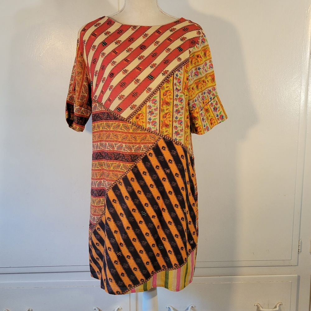 Vintage Tanvi Kedia Patchwork Sheath dress Womens Size medium